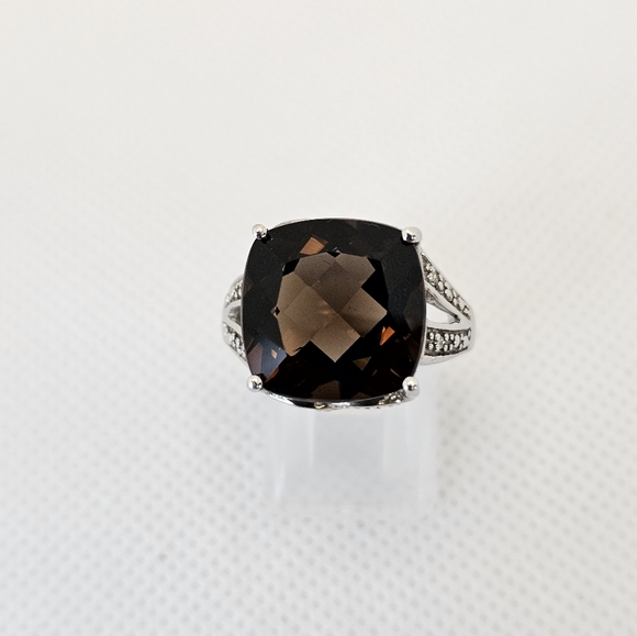 Large Natural Smoky Topaz Sterling Silver Ring Size 7 - Picture 9 of 11